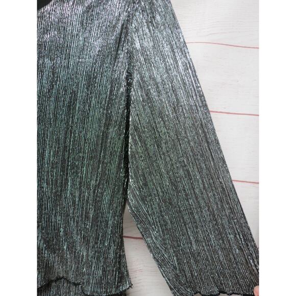 Christopher & Banks Size Large Black Silver Metallic Top Blouse Shimmer Layered - Picture 4 of 7